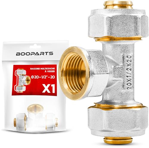 BOOPARTS – Té Multicouche à Visser Ø20–1/2 F–Ø20 | Raccord en T Femelle Fileté pour Tuyaux Multicouches PEX, PER et Composites | Connexion Étanche et Fiabilité Professionnelle