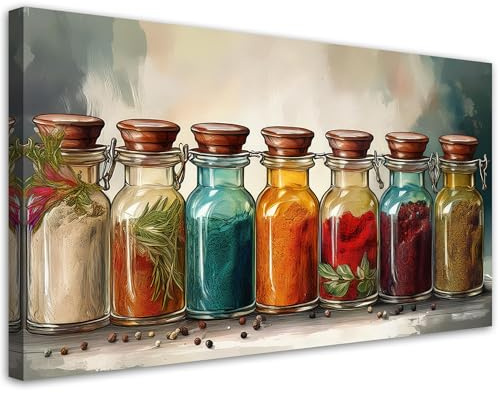Feeby Wandbilder - Bilder Schlafzimmer - Bunte Gewürze Kräuter - 100x50 1tlg - Wohnzimmer Bild Groß - Wohnungs - Foto Geschenk - Leinwand Wall Art - Wand Deko