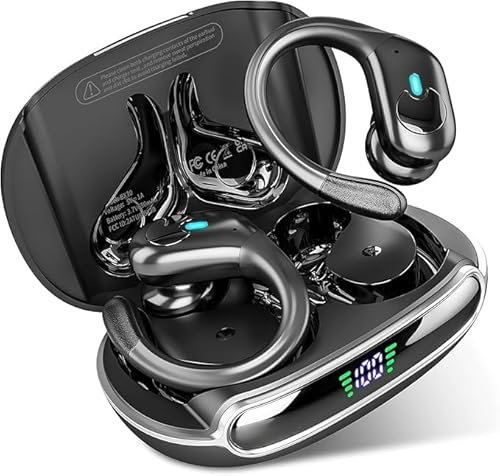 sajawass Wireless Earbuds Bluetooth Headphones 80Hrs Playback with LED Diaplay Wireless Charging Case Noise Cancelling Ear buds with Earhooks IPX7 Waterproof Over Ear Earphones Sports Running Workout