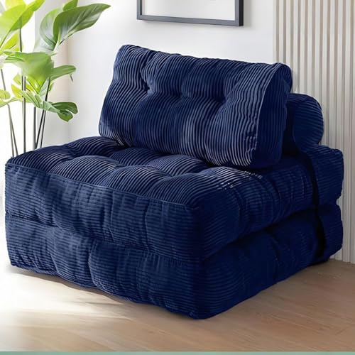 CADEHUB Klappes Sofa Bett, Cabrio -Schläferstuhl mit kissenfaltbarer Matratze mit Rückenstütze, Futon -Couch -Bett mit abnehmbaren Armlehnen, Knochenloses Couch Blue Without armrests