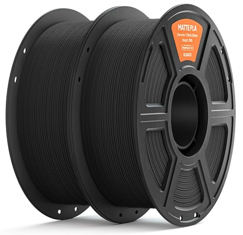 ELEGOO Matte PLA Filament 1.75mm Schwarz 2KG, 3D Drucker Filament PLA | Sauber gewickeltes Filament, Einfach zu Bedienen, 1kg Kunststoffspule(2.2lbs) PLA Matte Filament für Meisten FDM 3D Drucker