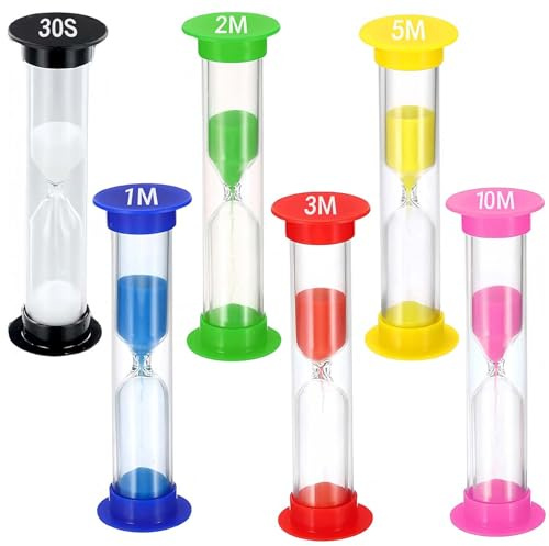 Colorfrost Sanduhr, 30 Sek. / 1 Min. / 2 Min. / 3 Min. / 5 Min. / 6 Min. – Kleine Bunte Sanduhr, Sanduhr-Timer, Zähneputzen, Sanduhr für 6 Stück