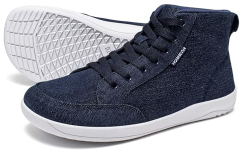 HOBIBEAR Zapatillas Barefoot Unisex, Puntera Ancha, Caña Alta de Lona | Puntera Amplia,Sin Soporte de Arco,Lona Transpirable,Suela Flexible Antideslizante,Lavables a Máquina,Cordones,Caminar