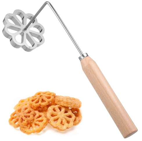 Blumen Bunuelos Hersteller Achappam Form Backform 26,5x9,2x2,2cm | Aluminiumlegierung, Poliert, Langer Griff, Leicht zu Drücken, für Frittierte Snacks und Selbstgemacht Snackform
