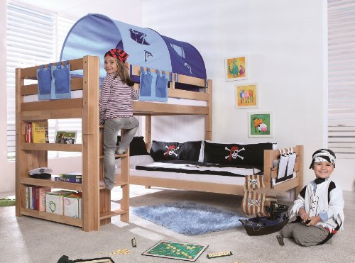 Relita Etagenbett Buche massiv, natur, versch. Farben blau/delfin