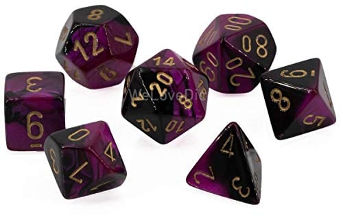 Chessex Polyhedral 7-Die Gemini Dice Set - Black & Purple w/Gold CHX-26440 by