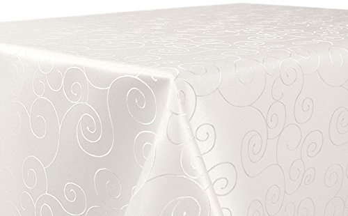 BEAUTEX Tischdecke Damast Ornamente - Bügelfreies Tischtuch - Fleckabweisende, Pflegeleichte Tischwäsche - Tafeltuch, Rund 160 cm, Champagner