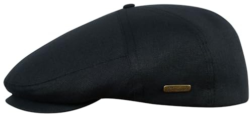 Sterkowski Modell Swede | 100% Naturleinen Schiebermütze für Herren und Frauen | Cabrio Shirm Cabriolet Sommerkappe Ungefütterte Atmungsaktive Ivy Vintage Gatsby Elegantee Schwarz 56
