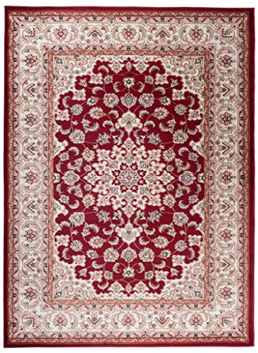 Traditioneller Klassischer Teppich für Ihre Wohnzimmer - Weinrot Beige Creme - Perser Orientalisches Heriz Keshan Muster - Blumen Ornamente - Top Qualität Pflegeleicht  AYLA  60 x 100 cm Klein