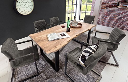 SAM® 7 TLG. Essgruppe Quentin, je 1x Baumkantentisch 140x80cm Akazie-Holz & 6X Schwingstuhl Parzivo in anthrazit
