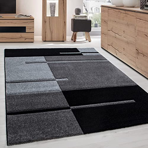Carpettex Teppich Wohnzimmer Kurzflor 80 x 150 cm Läufer Flur Teppich Modern Kariert Design Grau - Teppich Bettvorleger Schlafzimmer Weich Flauschig Waschbar Küchenläufer - Esszimmer Teppiche