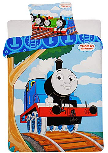 alles-meine.de GmbH 2 TLG. Set: Bettwäsche - Thomas die kleine Lokomotive - 100 x 135 cm - 100% Baumwolle - Wendemotiv - Reißverschluss - Microfaser - für Jungen - Kissen 40 x 6..
