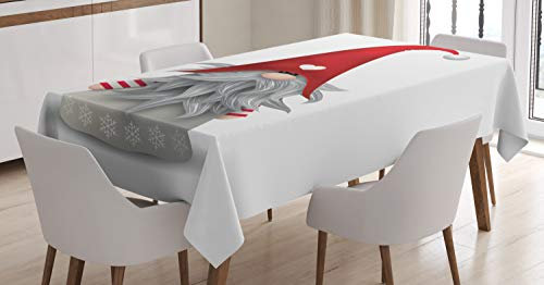 ABAKUHAUS Gnom Tischdecke, Finnische Creature Folklore, Pflegeleicht Waschbar Schmutzabweisend und mit Klaren Farben Hochwertiger Druck, 140 x 240 cm, Rubin Pale Grau