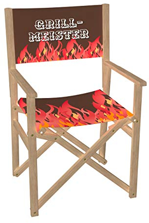 Vispronet Regiestuhl Grillmeister 2 Outdoor Klappstuhl ✓ Buchenholz ✓ Rückenlehne & Sitzfläche mit Druck ✓ bis 110 kg