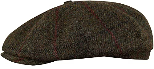 Sterkowski Shelby Cap | 100% Harris Tweed Newsboy Cap für Herren | 8 Panel Peaky Blinders Hut, Grün/Rot kariert, 54 EU