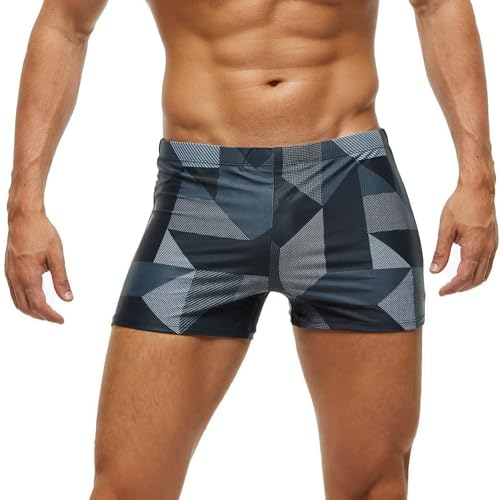 Arcweg Maillot de Bain Homme Boxer Doublure avec Rembourré Souple Amovible Cordon de Serrage Réglable Confortable Motif Géométrique M(EU)