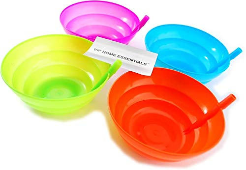Plastic 4 Sippy Bowls Bowls with Built in Straw - Green, Blue, Orange & Purple