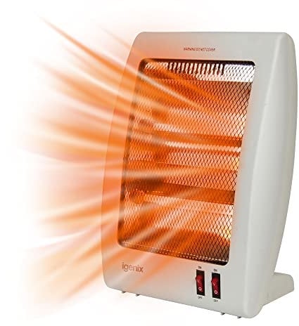 Igenix IG9509 Portable Upright Halogen Electric Heater, 2 Bar Quartz Electrical Heater, Safety Tip Over Switch, 800 W, White