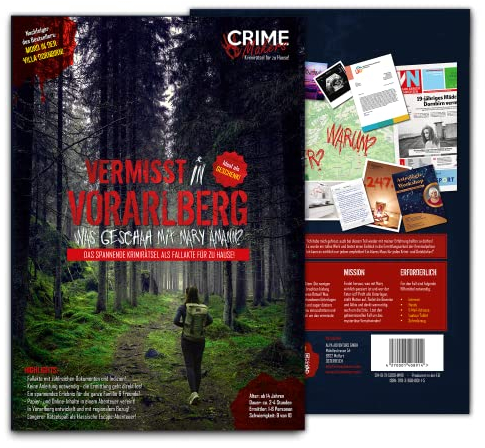 JAWAonline Crime Makers Detektiv Spiel - Rätselbuch Vermisst in Vorarlberg - Escape Room - Spannendes Rätselspiel - Gesellschaftsspiel für Erwachsene und Kinder - Tatort Krimi