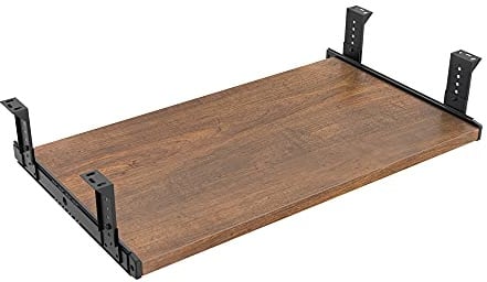 FRMSAET Büroartikel 53 cm/60 cm/76 cm Tastaturablage (60 cm, Braun) | Robuste, ausziehbare Computerplattform aus Holz für unter den Schreibtisch – mit höhenverstellbaren Schienen, platzsparend