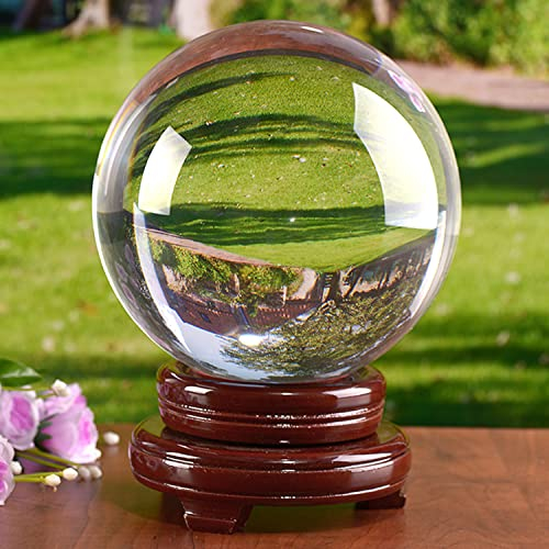 awagas K9 Kristallkugel, 150 mm, klare Kristallkugel, Kunstglas, Kristallkugel, magische Heilung, Kugel, Linsenkugel mit Holzständer, für Meditation, Wahrsagung, Heilung, Fotografie, Dekoration