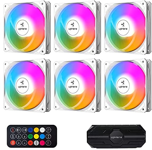 upHere LED RGB de 120 mm con control remoto PC ventilador de refrigeración ultra silencioso alto flujo de aire para PC casos, refrigeración por computadora, paquete de 6, NT1206-6