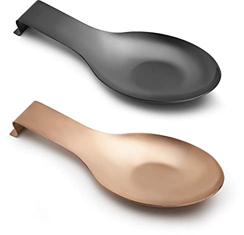 Stainless Steel Spoon Rest for Kitchen Counter Cooking Utensil Rest Spoon Ladle Holder for Stove Top Rust Resistant Large Size Spatula Rest Dishwasher Safe 9.61 x 3.74 Inch Black and Copper