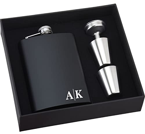 Personalisierter Flachmann mit Gravur Trauzeuge-Flachmann Set mit Becher und Trichter für Hochzeit Wandern-Personalisierter Flachmann für Männer,Bräutigam,Golfer (8oz/237ml, Schwarz)