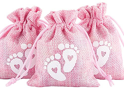 BETESSIN 24 Pz Sacchetti Battesimo Sacchetti Bomboniere Iuta Sacchetti Confetti Nascita Sacchetti Regalo per Compleanno Ragazza con Coulisse