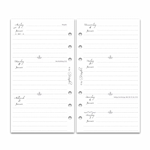 SinnWunder® Premium Kalendereinlagen 2026 - Wochen-Kalender - 1 Woche 2 Seiten - Größe Personal - Filofax-Lochung