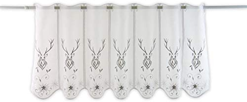 Clever-Kauf-24 Scheibengardine Landhaus Hirsch Bestickt Bistrogardine Höhe 45cm (Breite 77cm)