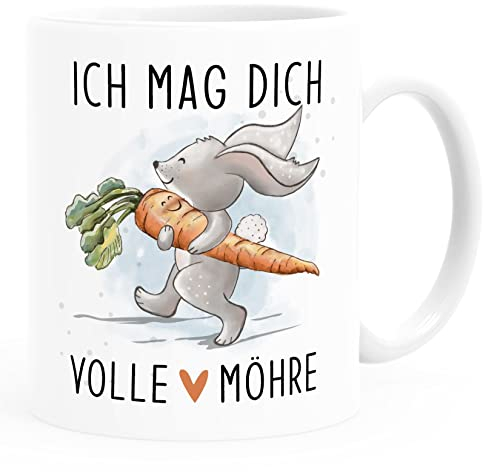 SpecialMe® Kaffee-Tasse Ich mag dich volle Möhre Hase Herz Geschenk Liebe Partner Jahrestag Valentinstag Uni-Weiß Keramik-Tasse
