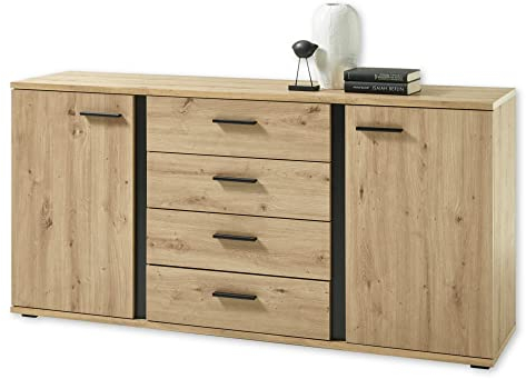 KANADA Sideboard in Artisan Eiche Optik, Schwarz - Moderne Kommode mit Schubladen für Ihr Wohnzimmer - 170 x 84 x 40 cm (B/H/T)