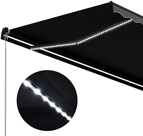 Tidyard Handbetrieben Einziehbar Markise Außenmarkise Gelenkarmmarkise 350 x 250 cm mit LED Manuell Klemmmarkise Sonnenschutz Balkonmarkise Mit Handkurbel, höhenverstellbar,Aluminiumrahmen+Stoff