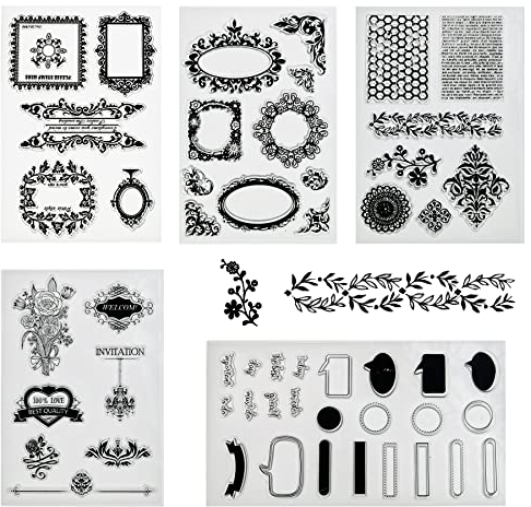 NA Yayatty 5 Blätter Blumen Clear Stamps Rahmen Silikonstempel Clear Stempel Etikett Silikon Stempel Set für DIY Journal Scrapbooking Fotoalbum Stempelset