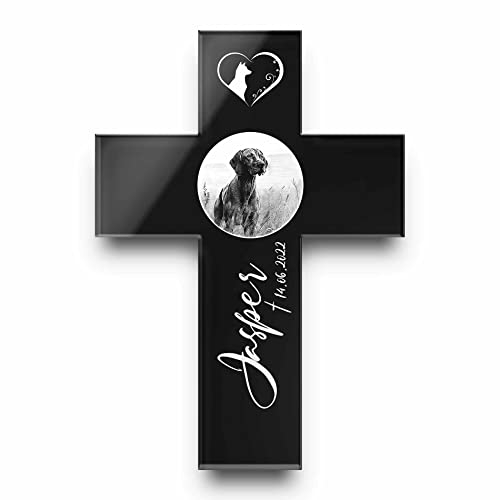 Tier Grabkreuz mit Gravur aus Acrylglas - personalisierter Grabschmuck Hund Katze - Grabstecker Tier in Kreuz Form als Andenken - große Motivauswahl! - wetterfest für Tiergrab Grab (Mit Foto)