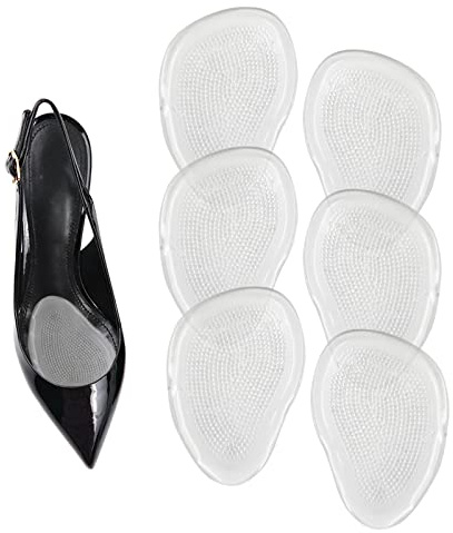 6 Pieces Silicone Anti Slip Forefoot Pads, Heel Cushion Inserts and Metatarsal Pads Reusable Adhesive Gel Foot Pads for Ball of Feet for Women Men Shoes Sandals(3 Pairs)