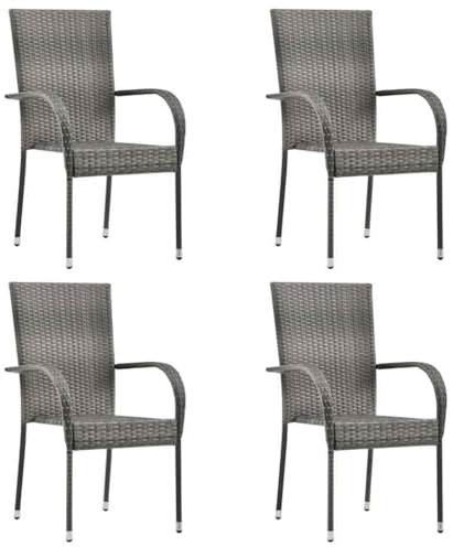 vidaXL 4X Gartenstuhl Stapelbar Gartensessel Stapelstuhl Essstuhl Stapelsessel Stuhl Sessel Stühle Gartenmöbel Terrasse Grau Poly Rattan