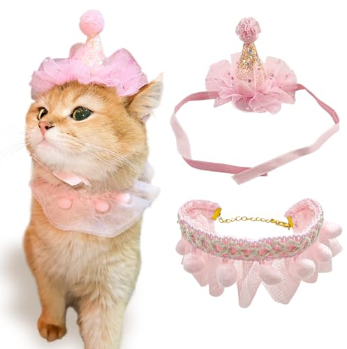 otuiaim Dekoratives Set [ Hut + Schal ] für Haustiere, Niedlich Schnüren Partyzubehör für Katzen Hunde, Halstuch Katze Hund Hut Lätzchen Schals Kronen Hüte, zum Geburtstag Festival Weihnachten