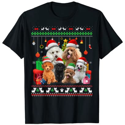 Weihnachtsbaumschmuck Pudel Weihnachtsmütze Ugly Xmas T-Shirt