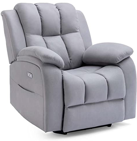 More4Homes BROOKLINE ELECTRIC FABRIC AUTO RECLINER ARMCHAIR GAMING USB LOUNGE SOFA CHAIR GREY