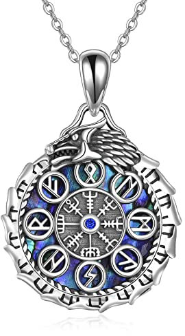 CUPENDA Wikinger Kompass Halskette Sterling Silber Drache Vegvisir Nordic Anhänger Amulett Schmuck Geschenke für Frauen Männer