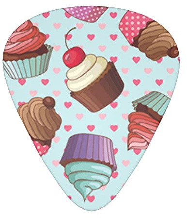 Gitarrenplektren mit Cupcake-Muster, 12-teiliges Set für Akustikgitarre, E-Gitarre, Kontrabass, Ukulele