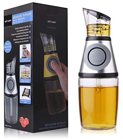Bujingyun Oil dispenser bottle for kitchen,Oil dispenser with Measurements,olive oil dispenser bottle,Oil and vinegar dispenser,Cruet salad dressing bottle for Kitchen(8.5 Oz)