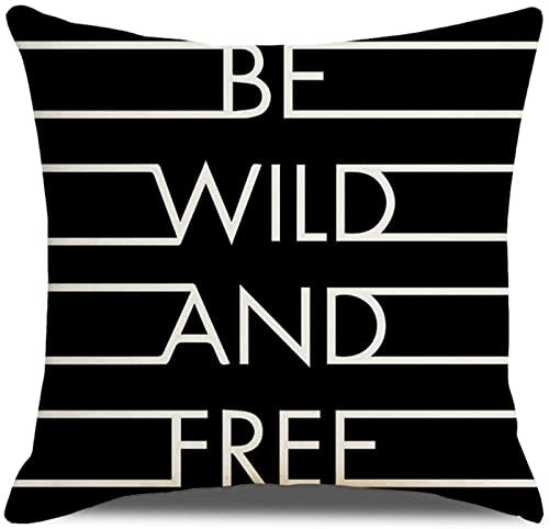 1 Kopfkissenbezug 50x50cm, Kissen Fall Für Sofa Schwarz-Weiss Be Wild and Free Leinen Kissenbezüge Deko Wohnzimmer Schlafzimmer
