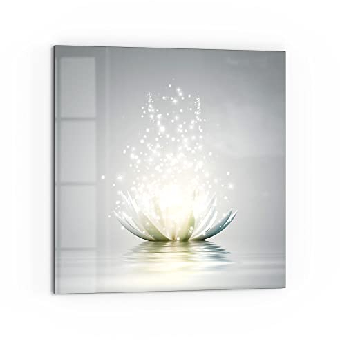 DEQORI Küchenrückwand Glas | Motiv Funkelnde Lotusblüte | 60x60 cm | Bad- oder Herd-Rückwand | Herdblende Spritzschutz für Küche & Badezimmer | moderne Deko für Fliesenspiegel