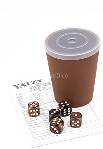 WeLoveDice DiceCupFlex - Flexibler Würfelbecher mit Deckel inkl. 5 Würfel & Block - Made in Germany (braun)