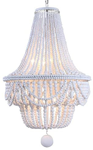 FAZRPIP Holzperlen Kronleuchter, 8-Lichter, 80 cm x 50 cm, Weiß/Blau, Böhmisch, Pendelleuchte, Mehrzweck, Deckenmontage, Hängend