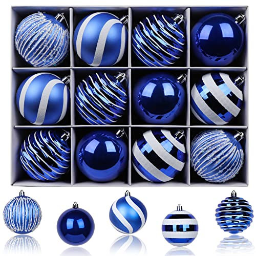 SHareconn 12 Pezzi di Natale Ornamenti,6 cm,Decorazioni per Albero di Natale Infrangibili Palline,Festività e Matrimoni, con Gancio, Blu & Bianco