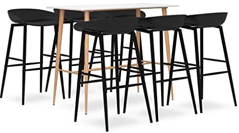 Foknhdi 7-TLG. Bar-Set Weiß Schwarz mit 6 Barhockern Modernes MDF Bartisch 120x60x105 cm Robust & Langlebig für Küche Garten Wintergarten Terrasse Balkonmöbel Kleiner Balkon